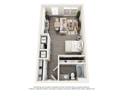 Floor plan for studio, 1 bath, 553 sqft